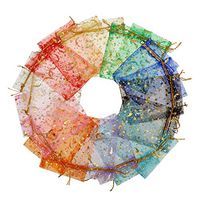 Tebery 200Pcs Assorted Color Organza Gift Bags with Drawstring Gold Moon Star Print Mesh Jewelry Gift Pouch Sachet Bags Party Wedding Favo - 3.5 x 4.75 Inches