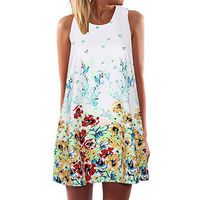 muyuhan Womens Summer Ladies Vintage Sleeveless Beach Floral Print Short Mini Dress(White,XL)
