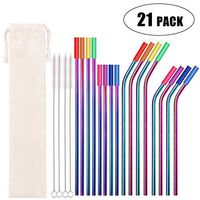 Metal Straws Stainless Steel Straws 16 Pcs 10.5" 8.5" Reusable Drinking Straws Rainbow Multi Colored Straws for 20 24 30 OZ Yeti Tervis Rtic Tumblers with 16 Silicone Tips 4 Cleaning Brush 1 Case