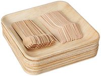 Charity Leaf 10" Disposable Palm Plate With Knife And Fork Bamboo Like Square Plates | All Natural, Biodegradable and Chemical Free | Weddings, BBQs, and Parties (25 Plates, 25 Forks, 25 Knives)