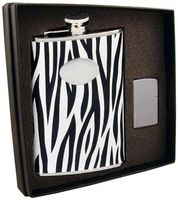 Visol"Zebra" Flask and Zippo Lighter Gift Set, 8-Ounce