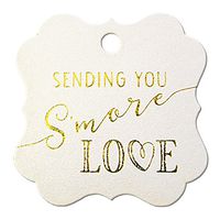 Summer-Ray 50pcs Gold Foil Hot Stamping Sending You S'More Love Wedding Favor Gift Tags (Shimmered White, Square)