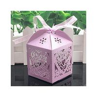 50pcs Love Heart Laser Cut Gift Bags Folding DIY Candy Box Baby Shower Favor Box Baby Shower Wedding Birthday Party Supplies,Pule,5x5x8cm