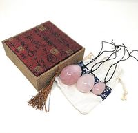 THY COLLECTIBLES Set of 3 Drilled Yoni Eggs Rose Crystal Quartz Jade Egg for Kegel Exercise Pelvic Floor Muscles Vaginal Exercise Ben Wa Ball Health Care for Women Brocade Gift Box & Pouch