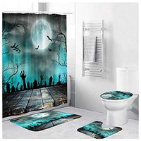 Naiflowers 4 Piece Halloween Bath Shower Curtain Sets, Bathroom Shower Curtain & Toilet Mat & Lid Cover & Non Slip Rugs, Washable Shower Bath Curtain Carpet for Tub Entry Living Room (B)