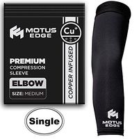 Motus Edge Copper Infused Elbow Compression Sleeve for Tennis Elbow, Tendonitis, Crossfit, Pain Relief (1-Pack - Medium)
