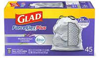 Glad ForceFlexPlus Tall Kitchen Drawstring Trash Bags -13 Gallon White Trash Bag, with Febreze Mediterranean Lavender - 45Count