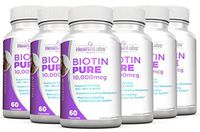 Health Labs Nutra Biotin Pure 10,000mcg per Veggie Capsule- Promotes Healthier Skin, Hair and Nails - Pack of 6