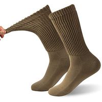 Winter Warm Dress Socks, FOOTPLUS Men Women Stretchy Wide Top Diabetic Socks, Soft Cushioned Seamless Toe Circulatory Socks for Sensitive Feet, 2 Pairs Khaki Crew, XX- Large