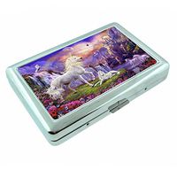 Unicorns Mythical Creature S6 Silver Cigarette Case Metal Wallet Id Holder 4" X 2.75" RFID Protection