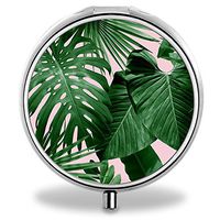 Compact 3 Compartment Medicine Case, IMLONE Customized Tropical Palm Leaves Pill Organizer Metal Pill Box Pill Container for Purse, Travelling and Daily Needs