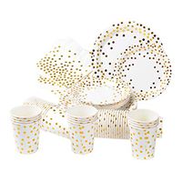 Biodegradable Gold Disposable Paper Plates, Dessert Plates, Cups, Napkins, 200 pieces, for Bride Baby Shower Wedding Christmas Birthday - Biodegradable Gold Party Supplies