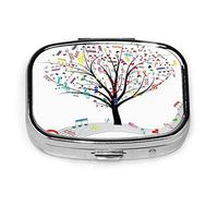 Pill Box Music Tree Square Pill Case Daily Metal Silver Medicine Tablet Holder Organizer Carry Cases for Purse Pocket Travel Vitamin,Small 2.2 inch,3 Compartment