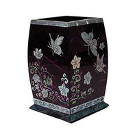 Mother of Pearl Inlay Purple Wooden Wild Flower and Butterfly Design Desk Desktop Pen Pencil Brush Cup Case Box Holder