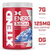 XTEND Energy BCAA Powder Blue raspberry | 125mg Caffeine + Sugar Free Pre Workout Muscle Recovery Drink with Amino Acids | 7g BCAAs for Men & Women | 30 Servings | Packaging May Vary