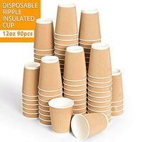 Vumdua 12 oz Disposable Paper Coffee Cups, 90Pcs Corrugated Coffee Cups Disposable to Go Ripple Wall Paper Coffee Cups for Drink, Brown
