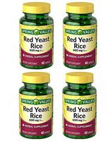 Spring Valley Red Yeast Rice Herbal Supplement, 600 mg Per Capsule X 2 Capsules=1200 mg Per Serving, 4 Bottles of 60 Capsules (4 Pack)