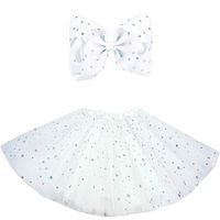 BGFKS 5 Layered Tulle Tutu Skirt for Girls with Hairbow and Hairties, Ballet Dressing Up Kid Tutu Skirt (Star-White, 2-8 Years Old)