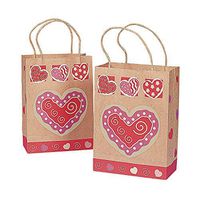 One Dozen Valentine Brown Paper Gift Bags/VALENTINES DAY Party Supplies/Gift Wrap/Hearts