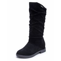 Women Lady Mid-Calf Low Heel Boots,Pocciol Women's Winter Warm Faux Suede Slip-on Wide Calf Boots (Black, US:9.5)