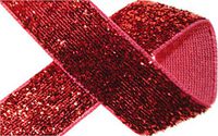 Glitter Ribbon 1" Metallic Velvet (5 Yards, Red)
