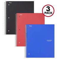 Five Star Spiral Notebooks, 1 Subject, Graph Ruled Paper, 100 Sheets, 11" x 8-1/2", Black, Red, Cobalt Blue, 3 Pack (38627)