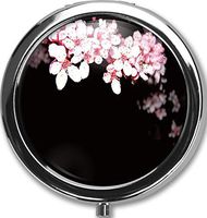 Plum Blossom Custom Round Black Pill Case Pocket 2.1 inches Medicine Tablet Holder Organizer Case for Purse/Three-Compartment Pill Box/Black Pill Case