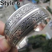 litymitzromq Bangle Vintage Tibetan Silver Elephant Carved Open Bangle Cuff Wide Bracelet Jewelry Handmade Wristband Braided Rope Cuff Bangle_ Style 6