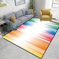 Bigdatastore Abstract Patchwork Floor Mat for Kids, Rainbow Colored Lines Disconnected with a White Beam Abstract Work Linear Stripes, Fashionable High Class Living Bedroom Rugs(6'x 9')