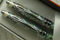 Cross Masquerade Century II Limited Edition with Jewelry-like Cross Signature Center Band , Graceful Curved Clip Finish and Swirling Peacock Feather Pattern Barrel Ballpoint Pen and 0.7mm Pencil Set