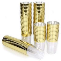 AiKOOL Plastic Cups with Gold Trim 10oz, 100 Pack Hard Disposable Clear Cups for Party or Wedding