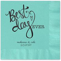 Canopy Street Best Day Ever Heart Personalized Luncheon Napkins - 100 Aqua Paper Coined Napkins with a Choice of foil. 6 1/2'' x 6 1/2'' Folded, Made in The USA