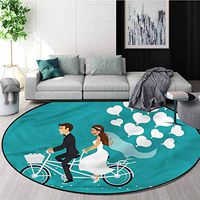 RUGSMAT Wedding Washable Creative Modern Round Rug,Tandem Bicycle Balloons Door Mat Indoors Bathroom Mats Non Slip Round-59