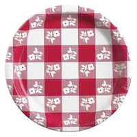 Club Pack of 300 Red Gingham Disposable Floral Paper Party Dinner Plates 9"