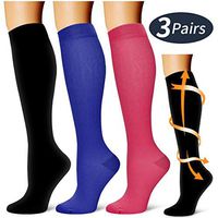 3 Pairs Knee High Graduated Compression Socks for Women and Men - Best Medical, Nursing, Travel & Flight Socks - Running & Fitness - 15-20mmHg