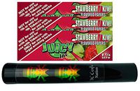 Herb Airtight Tube Pocket Protector with Juicy Jay's Strawberry Kiwi 1.25 Flavored Hemp Rolling Papers 3 Count DC Crafts Nation- Rasta Skull