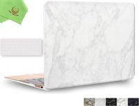 UESWILL 2in1 Marble Pattern Smooth Hard Shell Case Cover for MacBook 12 inch with Retina display (Model: A1534) + Keyboard Cover + Microfibre Cleaning Cloth, (White)