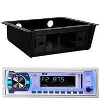 Pyle PLMRB29W Bluetooth MP3 USB AUX SD Card in-Dash Stereo AM/FM Radio Single Din White Headunit Receiver Player Bundle Combo with Metra 99-9000 Universal Underdash Stereo Housing