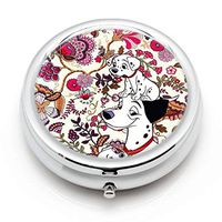 Disney 101 Dalmatian Wallpaper Paintings Custom Round Silver Pill Box Pocket 2.1 inches Medicine Tablet Holder Organizer Case for Purse