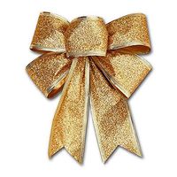 Velidy Christmas Bows Xmas Tree Topper Glitter Bowknots Xmas Bow Ribbon for Christmas Party Gift Present 10Pcs (Gold)