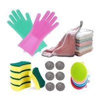 Magic Silicone Scrubbing Dishwashing Gloves, Cleaning Rag, Silicone Dishwashing Brush, Scrub Sponge, Stainless Steel Sponges, Dishwashing Set for Housework Dishwashing Kitchen Cleaning