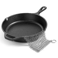FENFEN Stainless Steel Cast Iron Skillet Cleaner Chainmail Cleaning Scrubber for Cast Iron Pre-Seasoned Pan Griddle Pans BBQ Grills (7X7 inch)