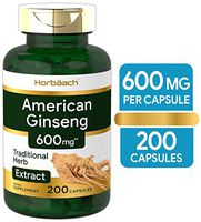 American Ginseng Capsules | 600 mg | 200 Count | Non-GMO, Gluten Free Supplement | Ginseng Root Extract Complex | by Horbaach