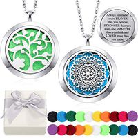 2 Pcs Aromatherapy Essential Oil Diffuser Necklace Lettering on The Back with Gift Box, Locket Pendant Perfume Necklace with 20 Refill Pads, 24 Inch Long Adjustable Chain