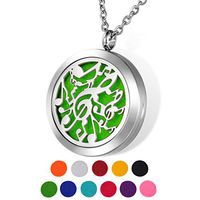 HOUSWEETY Aromatherapy Essential Oil Diffuser Necklace-Stainless Steel Locket Pendant,11 Refill Pads(Engraving)