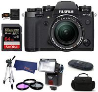 FUJIFILM X-T3 Mirrorless Digital Camera with XF 18-55mm f/2.8-4 R LM OIS Zoom (Black) Bundle, Includes: SanDisk 64GB Extreme PRO SDXC Memory Card, Card Reader, Flash and More.