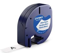 DYMO 91331 LT Plastic Tape Cassette for LetraTag Label Makers, Packaged in Easy-to-Load Cassettes, 1/2-inch x 13 Feet, Black on White, Pack of 5