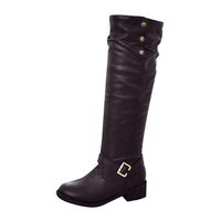 Dainzuy Women's Knee High Boots Fashion Over The Knee Wide Calf Low Block Heel Winter Riding Boots with Buckle Strap Coffee