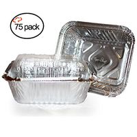 TigerChef Durable Aluminum Oblong Foil Pan Containers with Clear Dome Lids, 1 Pound Capacity, 5.56" x 4.56" x 1.63" Size (Pack of 75)