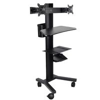 AW 4-Wheel Rolling Desktop PC Mobile Cart for 2 Dual Monitor Printer Deck Computer Desk Workstation Black